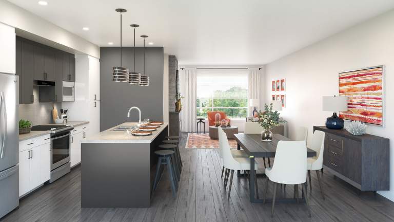 Base 10 living room/kitchen rendering Chilliwack presale