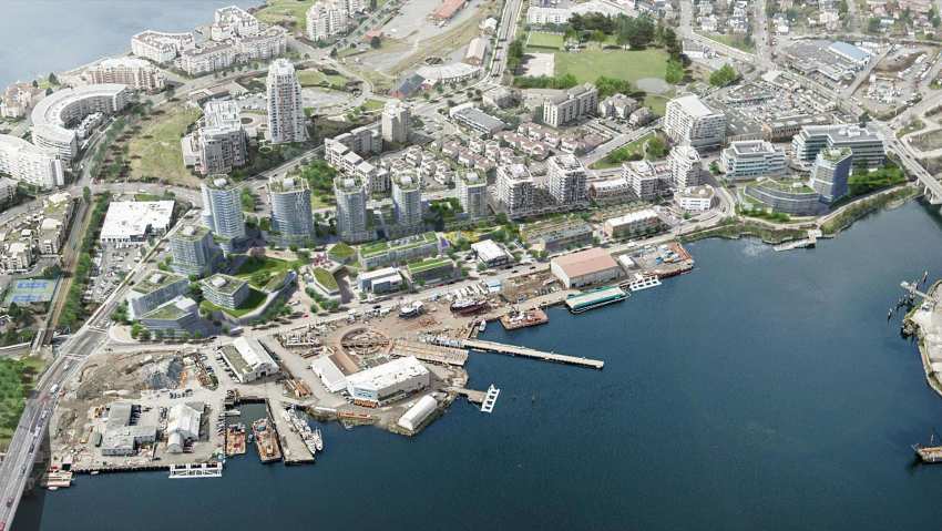 Rendering of Dockside Green 15-acre development aerial view