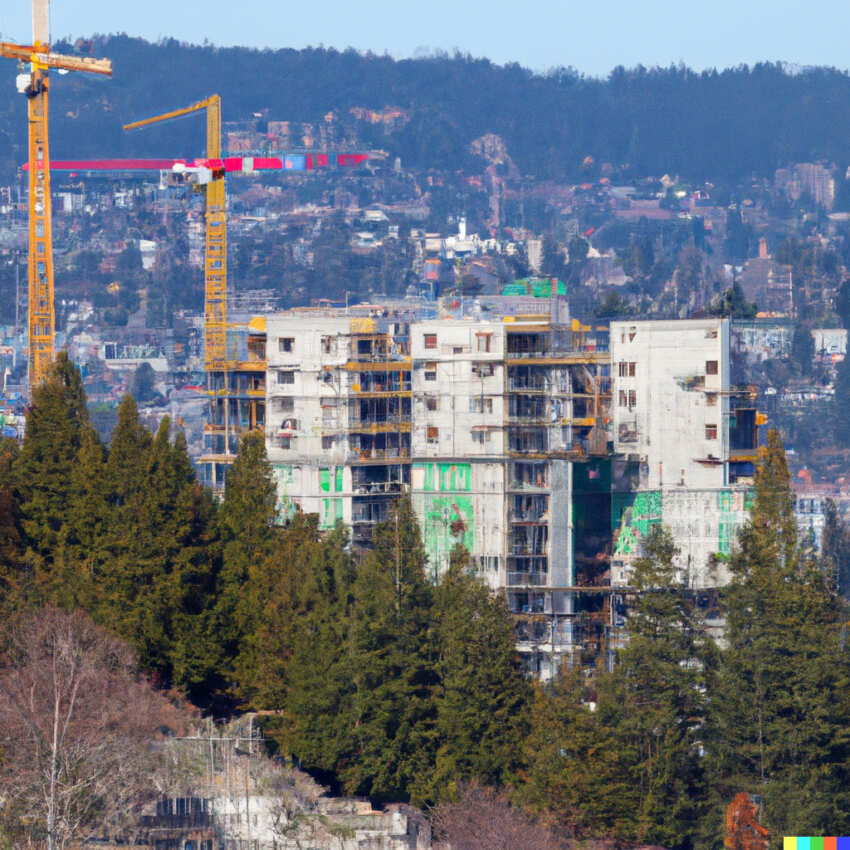 Burnaby Presale Condo under construction with mountain views in the background