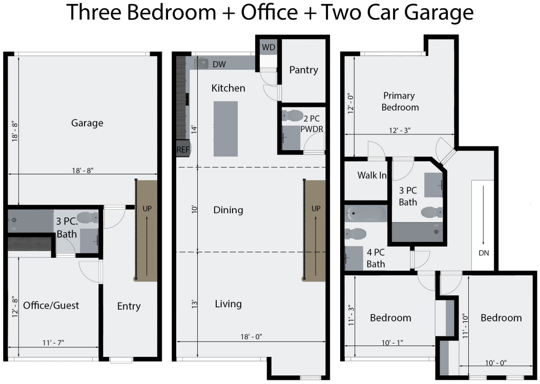 Odessa Townhomes Victoria 3b Office Two Car Garage Plan