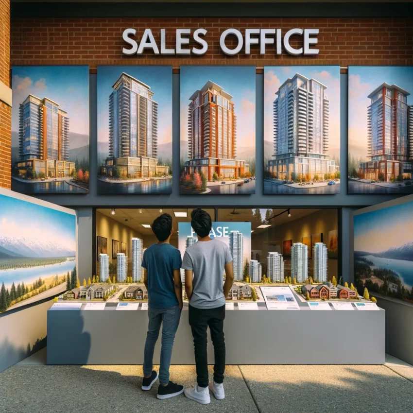 This is an image of a sales office for on the new developments Surrey has on offer. All presale condos Surrey has available are on Vancouver New Condos website.