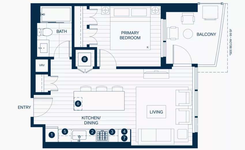 Aqua Kelowna 1 Bedroom Floor Plan